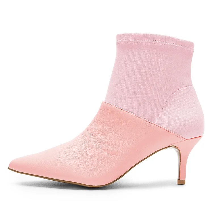 Pink and Blush Contrast Kitten Heel Ankle Boots |FSJ Shoes