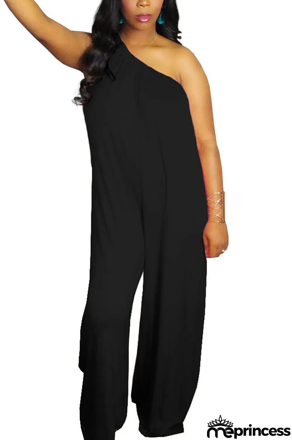 rose red Fashion Sexy Patchwork Solid Polyester Sleeveless one shoulder collar Jumpsuits