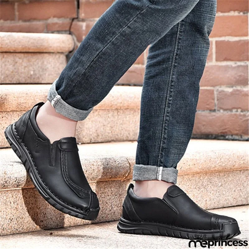 Vintage Style Contrast Stitching Flat Sole Soft Footbed Low-Top Loafers