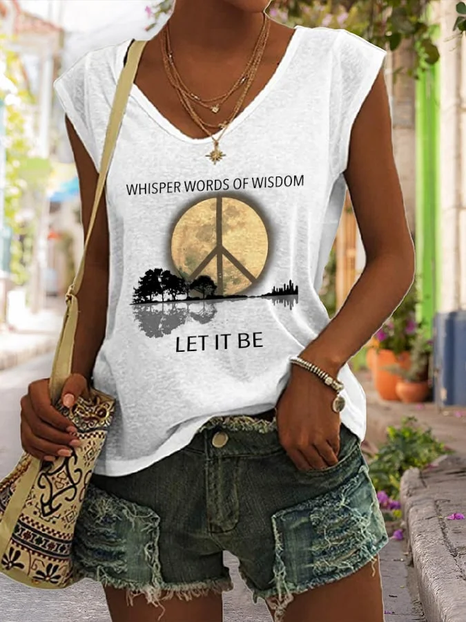 Hippie Guitar Lake Whisper Words Of Wisdom Let It Be Printed Vest