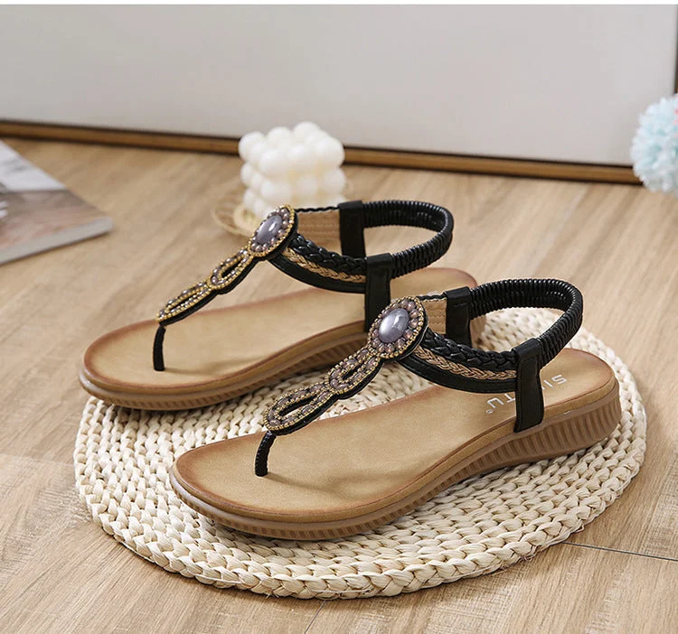 vanccy  Sandals Bohemian Rhinestone Comfortable  Holiday Shoes BS05 QueenFunky