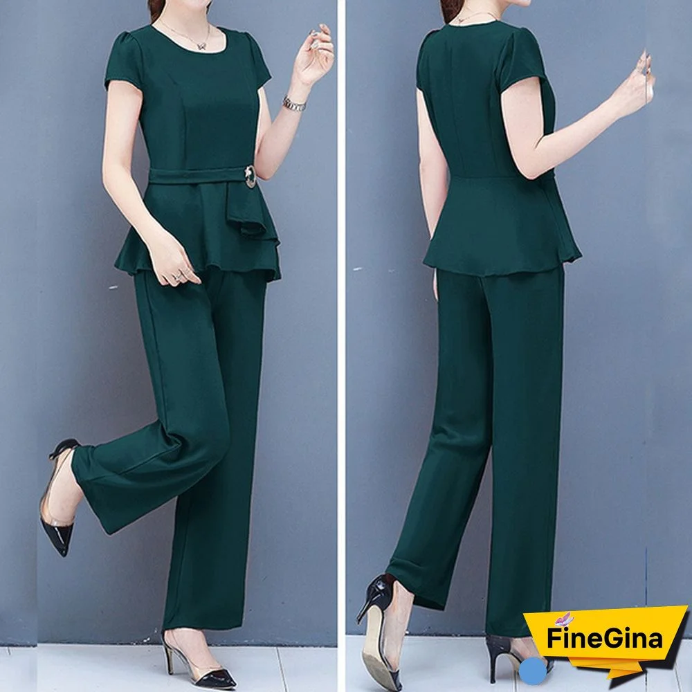 Summer 2 Two Piece Sets Outfits Women Plus Size Short Sleeve Tunics Tops And Pants Suits Office Elegant Korean Sets