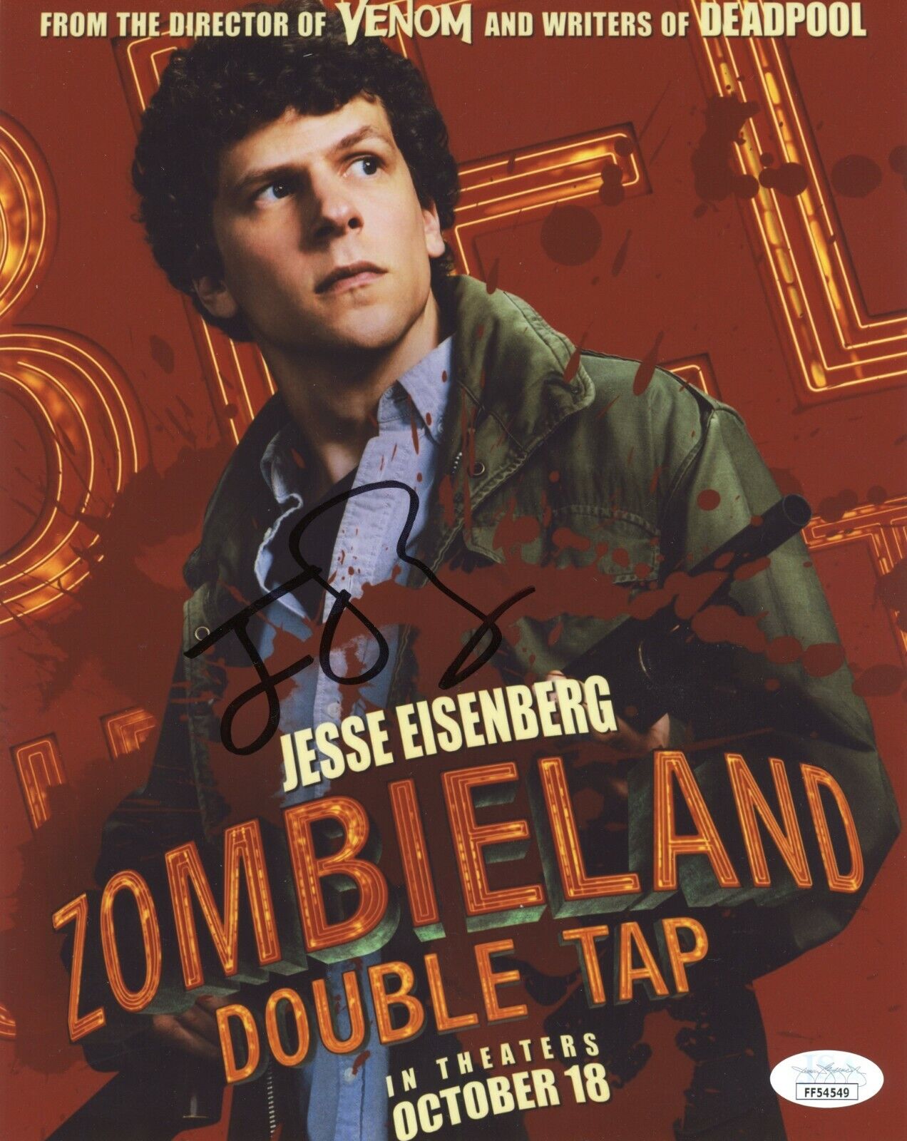 JESSIE EISENBERG Authentic Hand-Signed ZOMBIELAND DOUBLE TAP