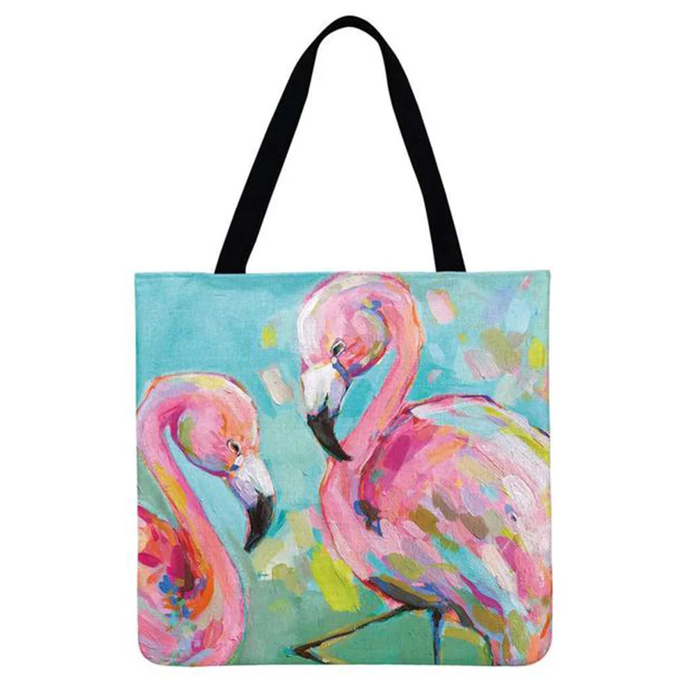 Linen Tote Bag-Casual Pink Bird