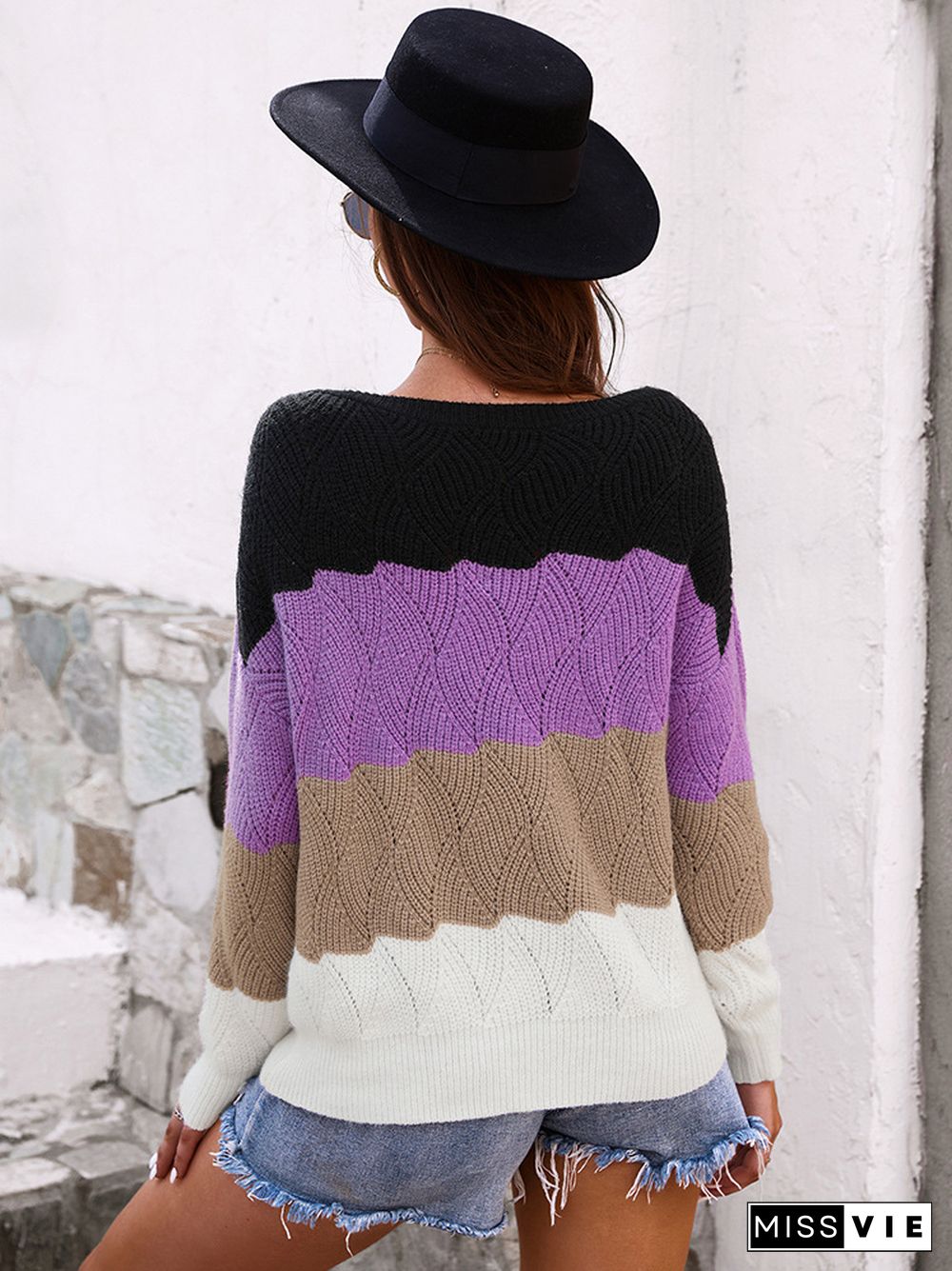 Fashion Tops Women Autumn Winter Splicing Knitted Pullover Women Long Sleeve Top Pullover Sweaters Oversized Sweater Women