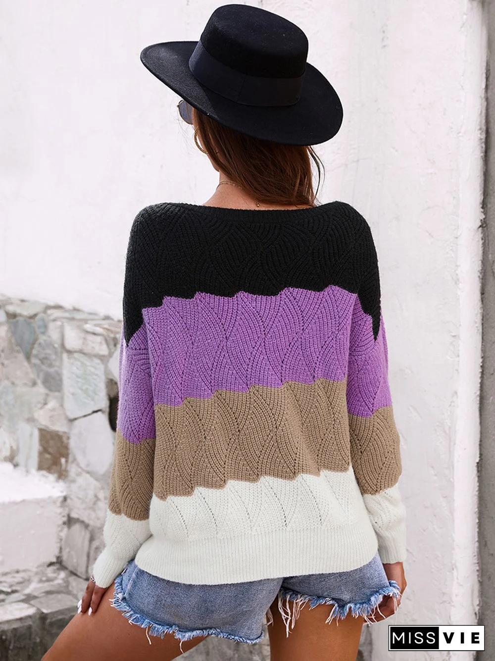 Fashion Tops Women Autumn Winter Splicing Knitted Pullover Women Long Sleeve Top Pullover Sweaters Oversized Sweater Women