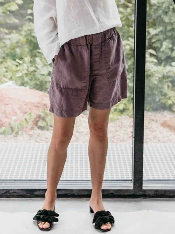 Solid Color Cotton And Linen Shorts hjn Shicloths