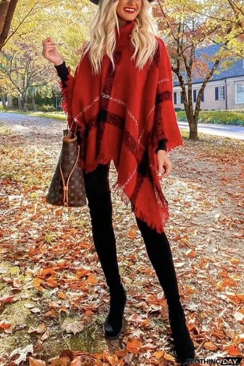 Stripe Tassel Loose High Collar Sweaters