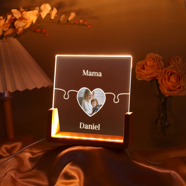 Personalisierte 2 Namen & Foto Herz Nachtlicht Geschenk für Großmutter/Mutter zum Muttertag