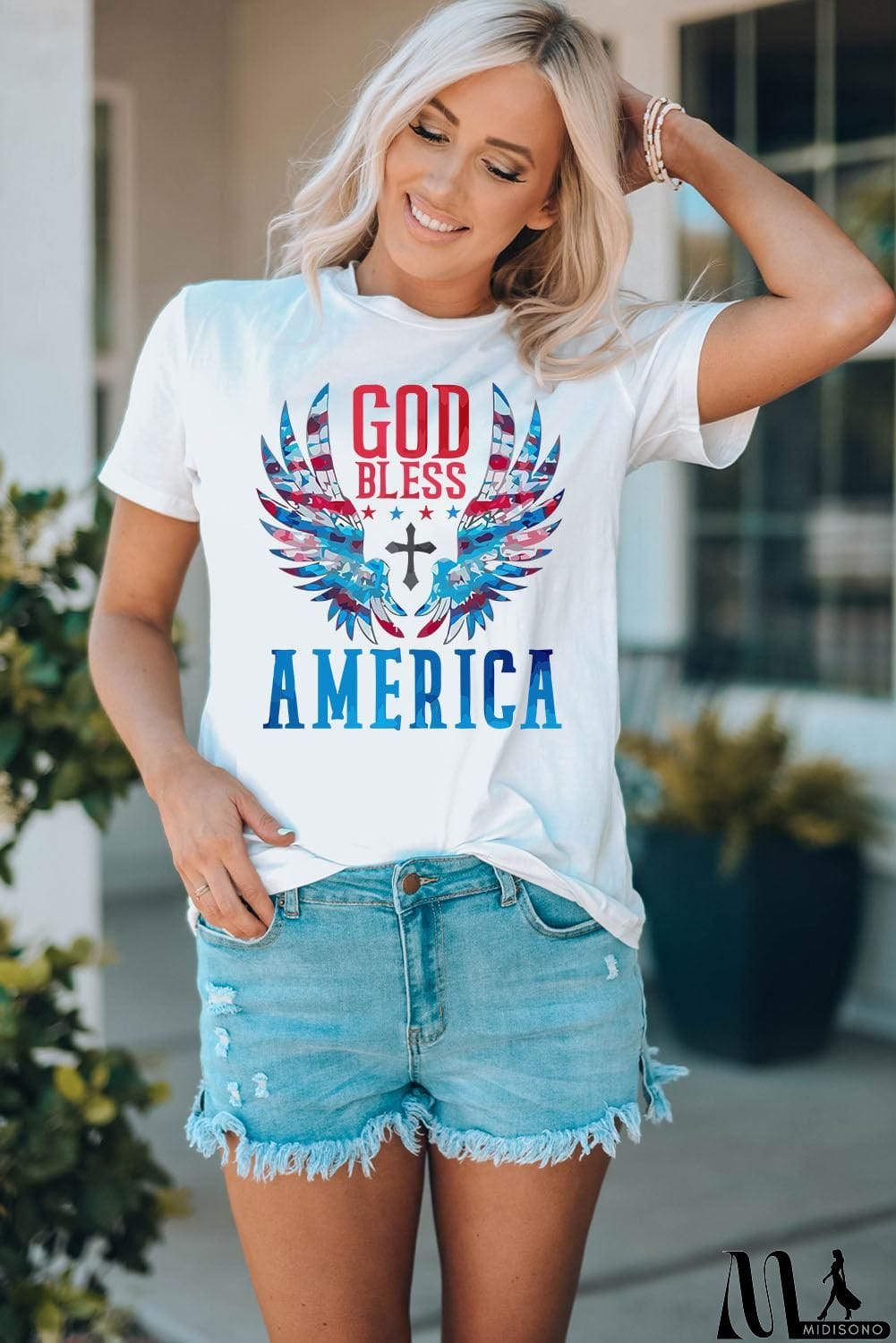 MidiSono - GOD BLESS AMERICA Cuffed Tee Shirt