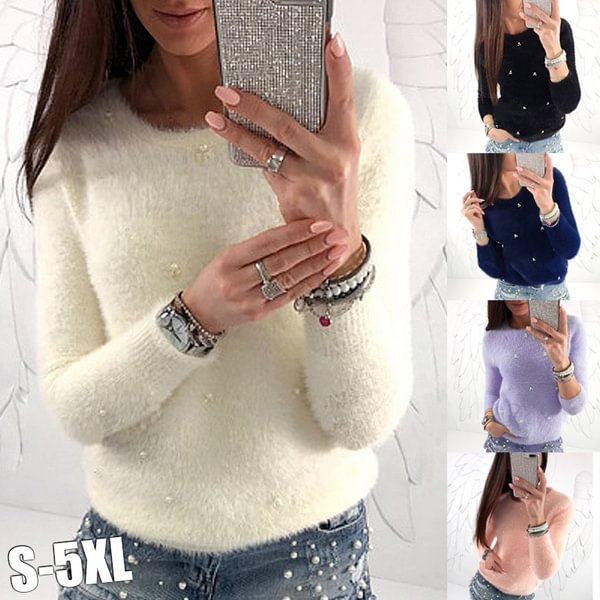Autumn Winter New Women’s Fashion Warm Sweaters Solid Color Long Sleeve Tops Cute Soft Pullover Sweater Plus Size - BlackFridayBuys