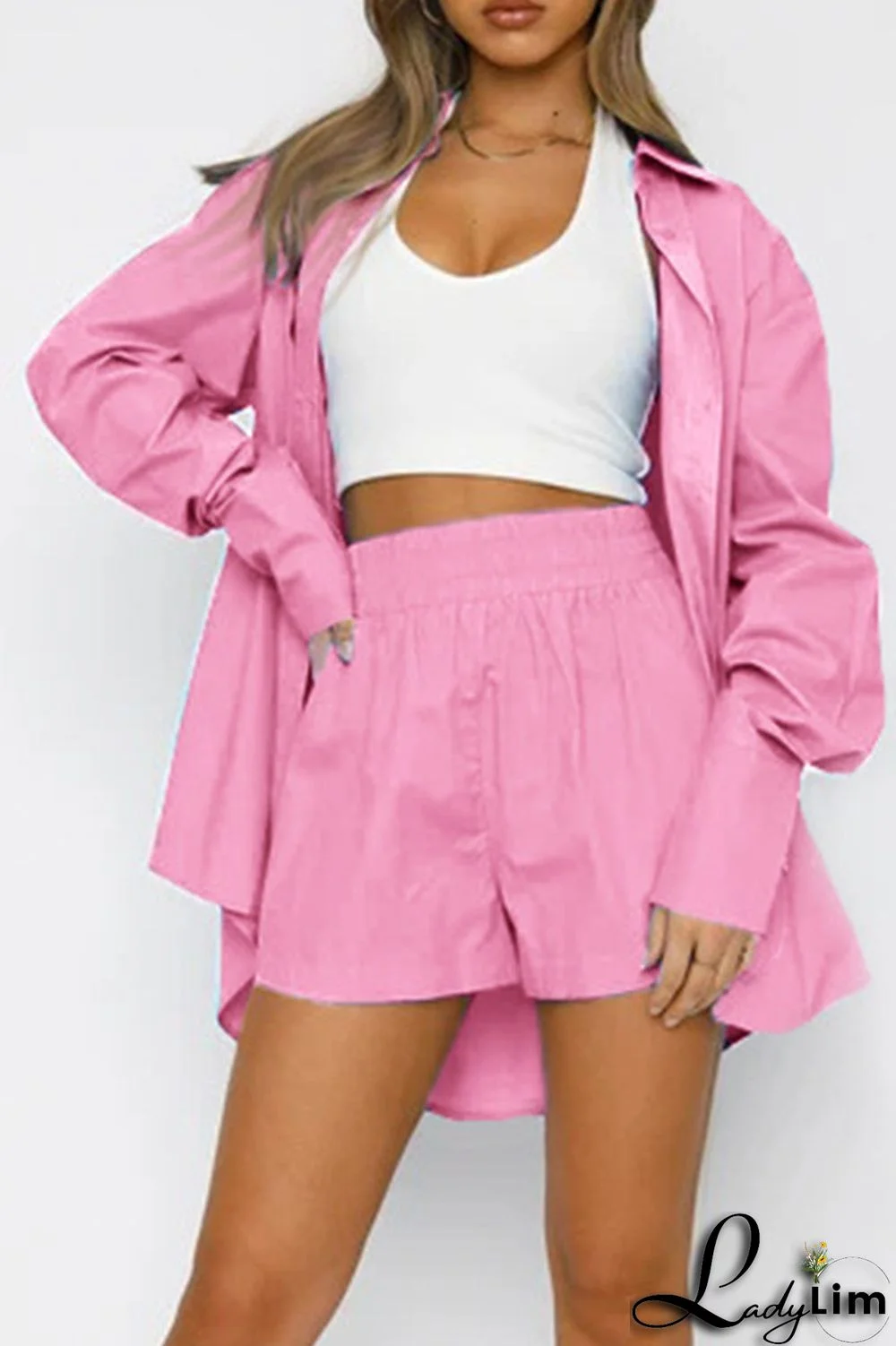 Orange Casual Solid Patchwork Buckle Turndown Collar Long Sleeve Two Pieces