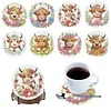 8pcs Cartoon DIY Diamond Painting Wooden Coasters Art Kits with Holder (Cow)