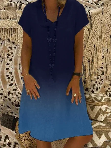Gradient Printing V-neck Dress