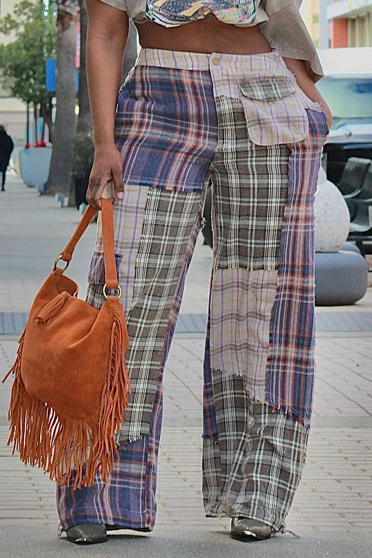 Plus Size Multicolor Daily High Waist Patchwork Cargo Pants [Pre-Order]