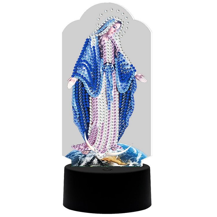 BRICOLAGE Diamond Painting LED Light Goddess Religion Embroidery Night Lamp Décor
