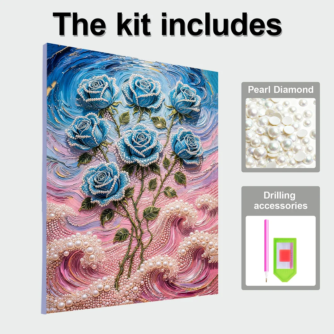 Blue - DIY Pearl Diamond Art Kit With Frame 40*50cm
