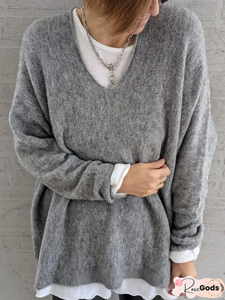 V Neck Long Sleeve Casual Acrylic Sweater