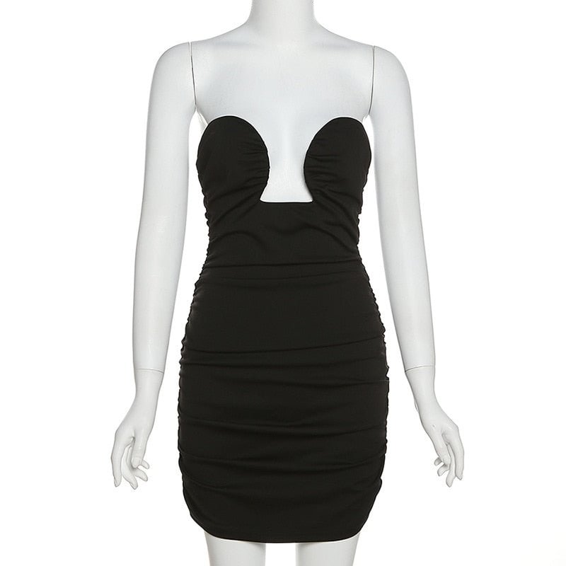 hirigin Elegant Sexy Strapless Mini Dress for Women Sleeveless Backless Off Shoulder Club Party Dresses Clothes Summer