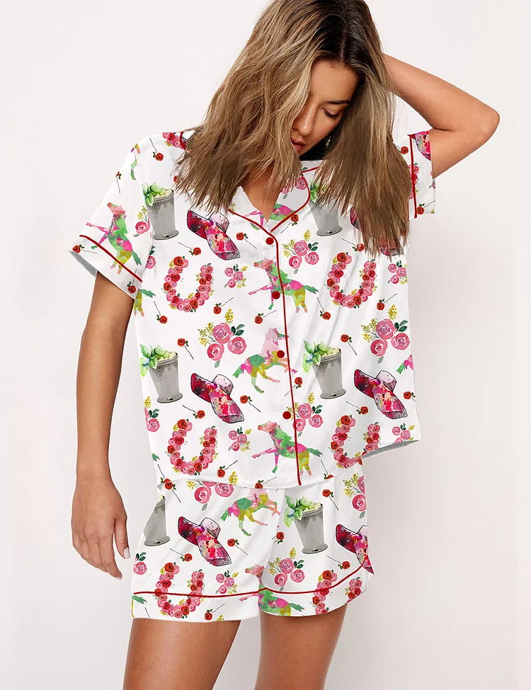 Women's Kentucky Derby Western Horse Pattern Pajama Set