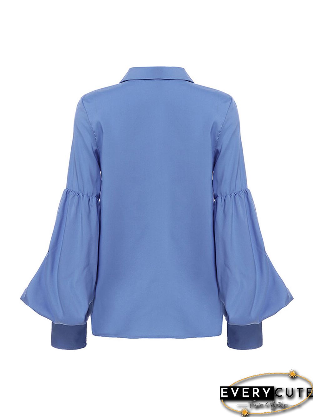 Solid Color Turn Down Collar Button Down Bishop Blouse