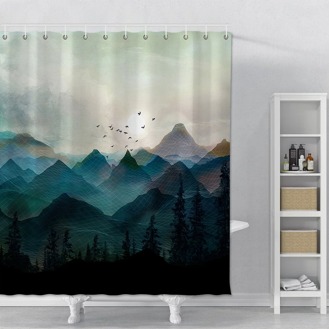 Shower Curtain Printed Mountain Pink Sky Bathroom Polyester Shower Curtain Waterproof Bathroom Shower Curtain With Hooks Decor