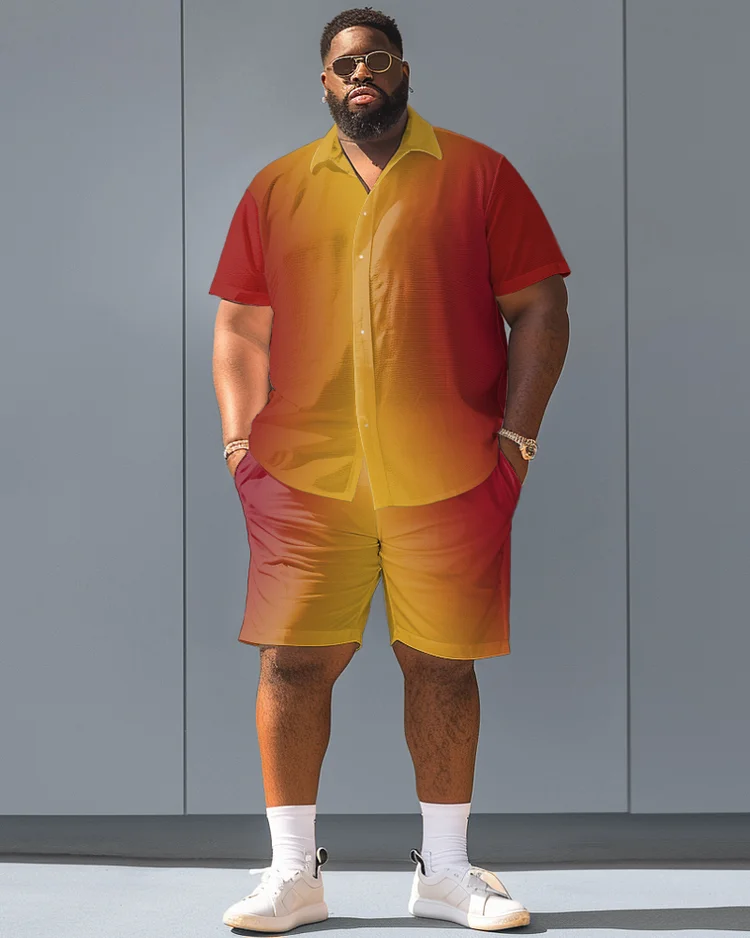 Men's Plus Size Simple Gradient Contrast Short Sleeve Shirt Shorts Suit