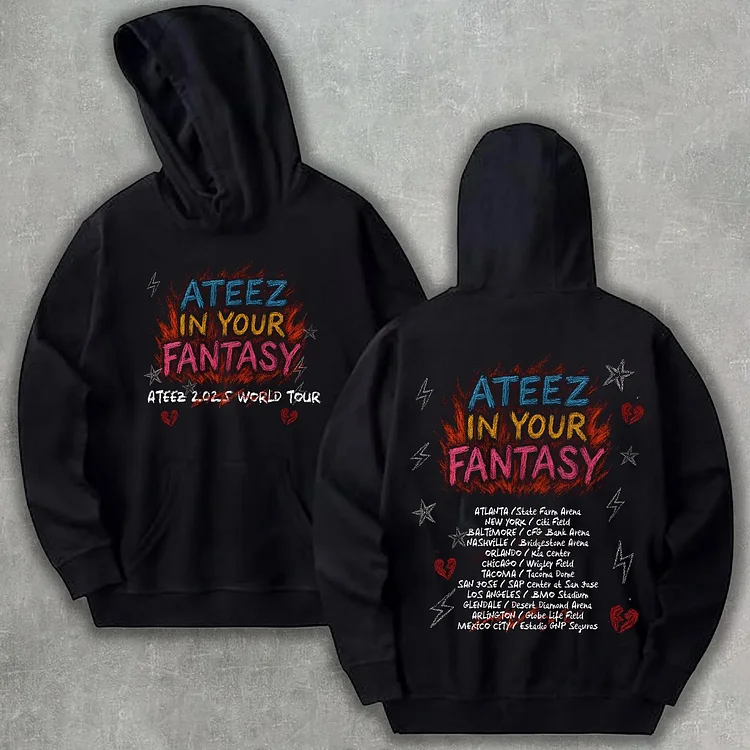Ateez 2025 World Tour in Your Fantasy Tour Street Art Printing Tracklist Hoodie officialateezshop