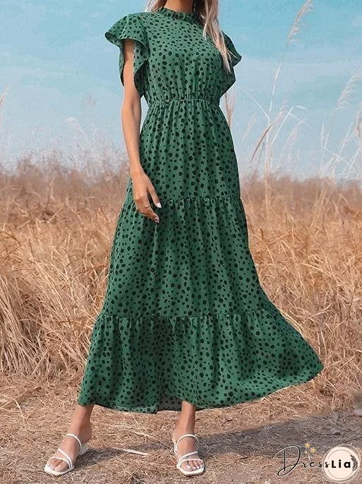 Loose Printed Short-sleeved Polka-dot Dress