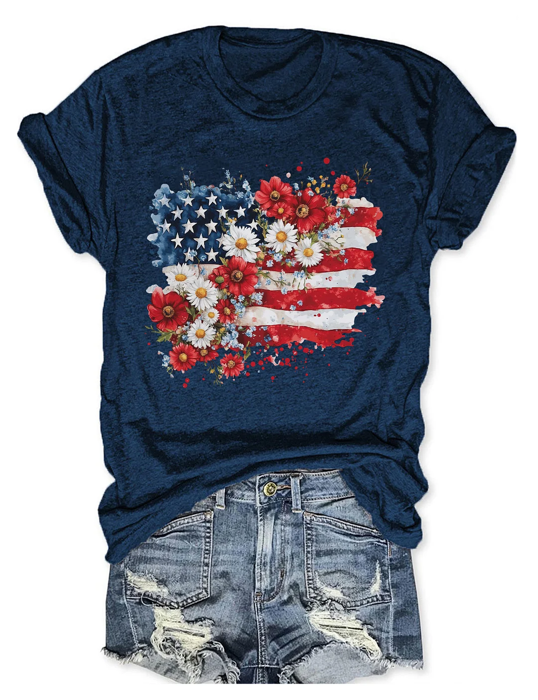 Floral American Flag 4th Of July T-shirt