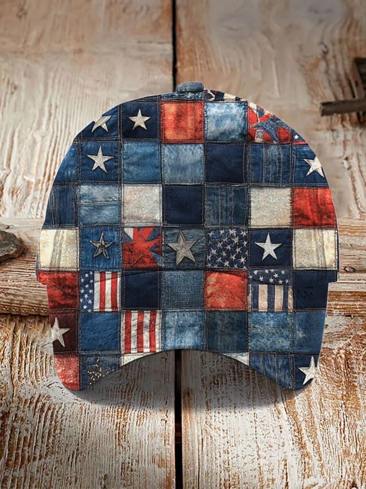 Independence Day Denim Patchwork Print Canvas Hat
