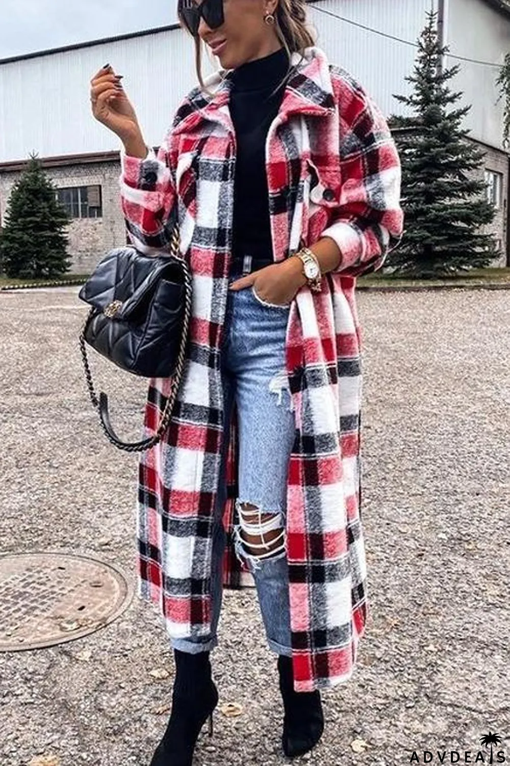 New Fashion Plaid Long Woolen Coat