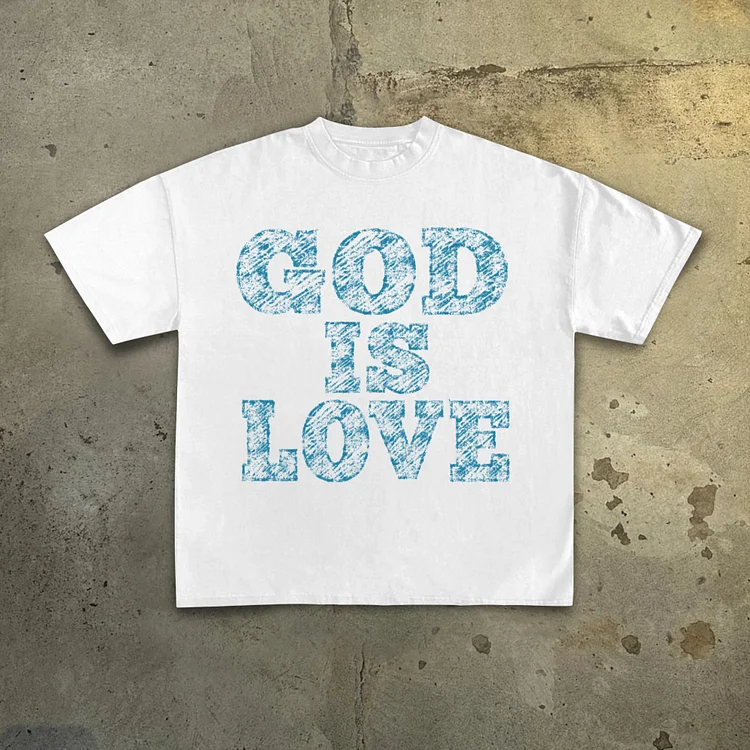 Men's God Is Love - Draft Font Print 100% Cotton Casual T-Shirt