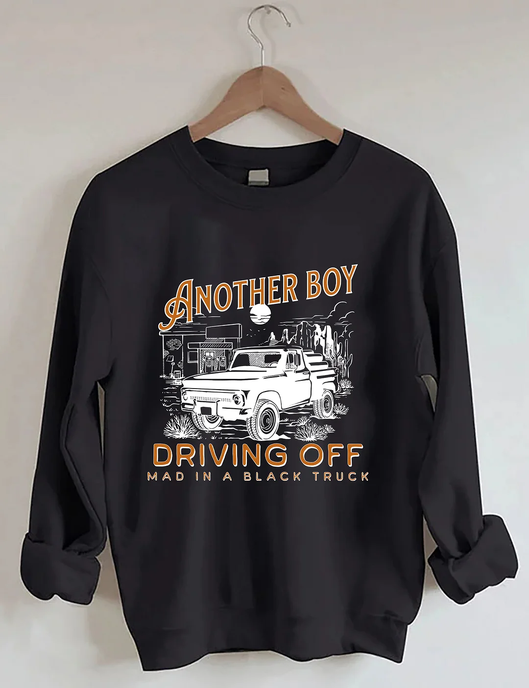 Boy Driving Off Mad Black Truck Sweatshirt