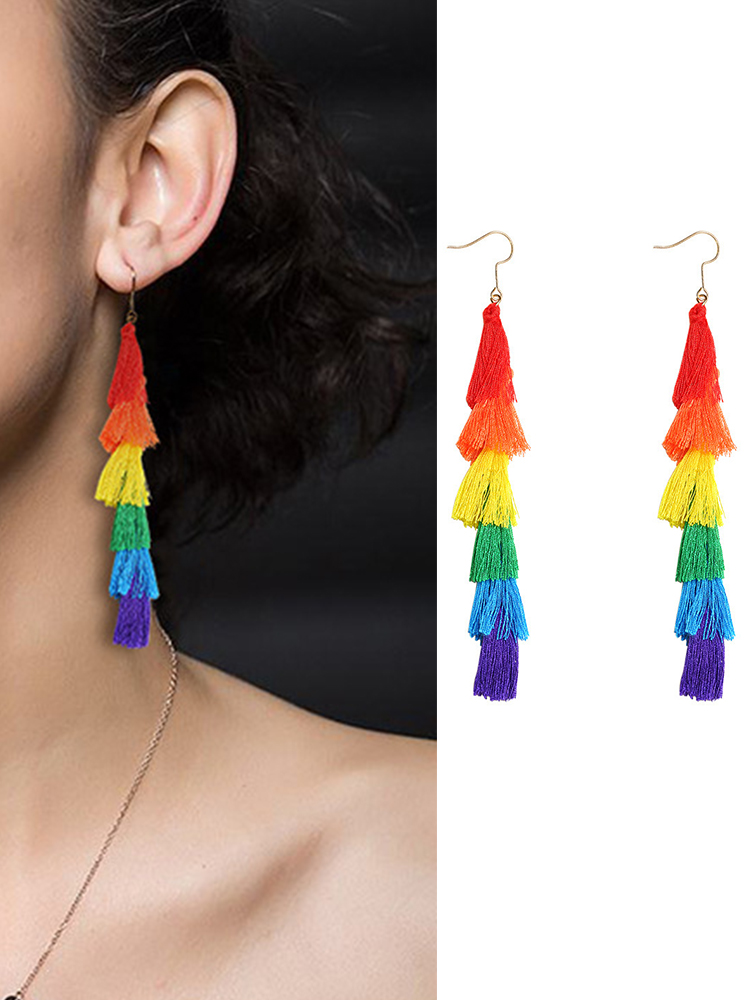 Comstylish Rainbow Tassel Earrings