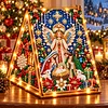 DIY Wooden Diamond Painting Pearl Tent House with Lights, Holiday Tabletop Art Craft Kit with String Lights, Christmas Home Decor Gift