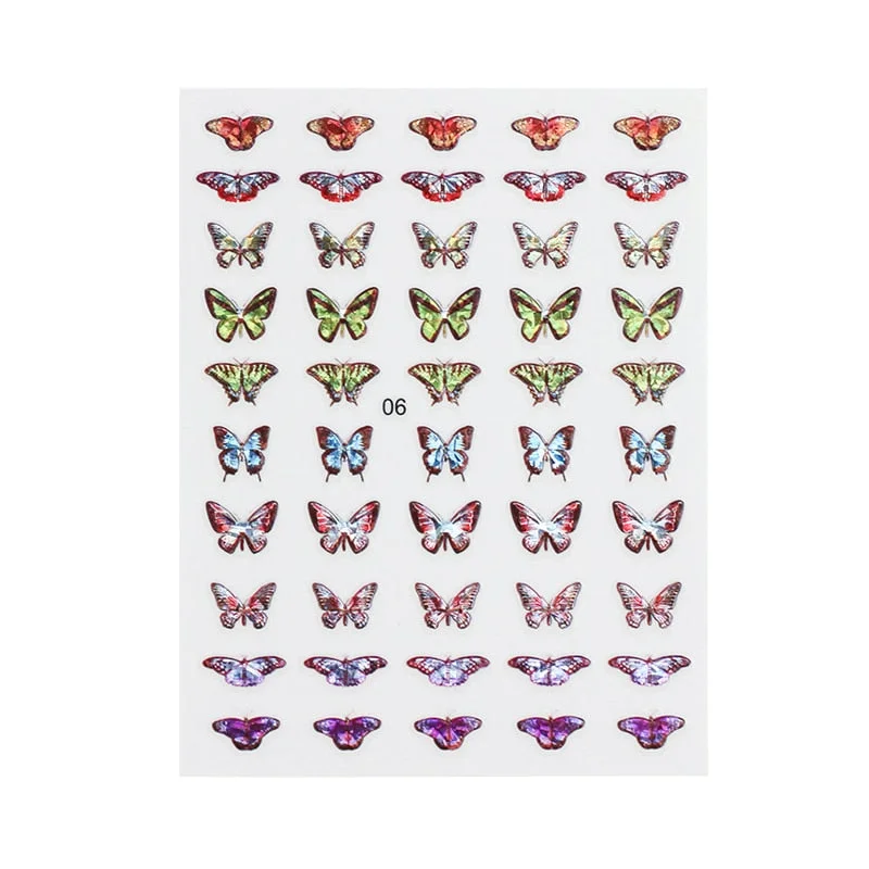 1 Sheet Laser Butterfly Nail Stickers Adhesive Sliders Colorful DIY Simulation Bronzing Nail Art Stickers for Nails Decoration