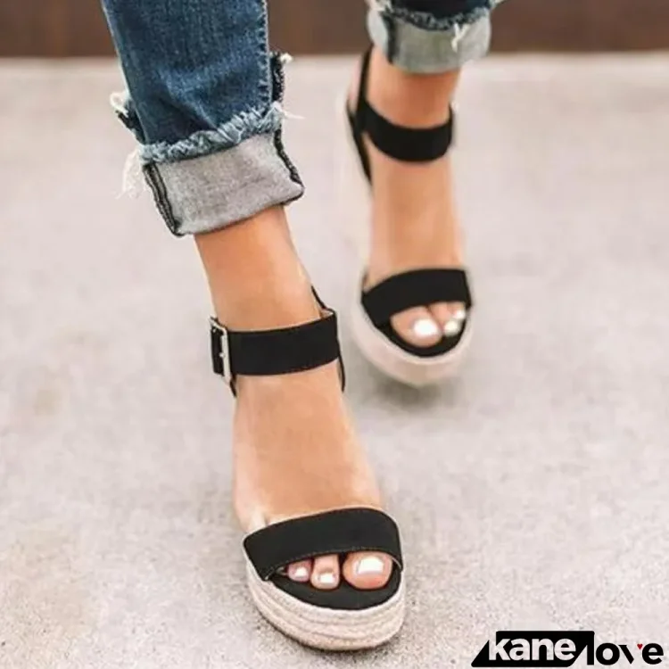 Women' European And American Style Canvas Peep Toe Wedge Heel Sandals