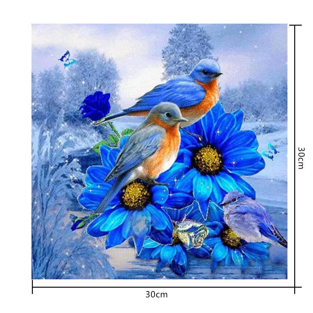 Diamond Painting - Full Round Drill - Blue Flower Bird(30*30cm)