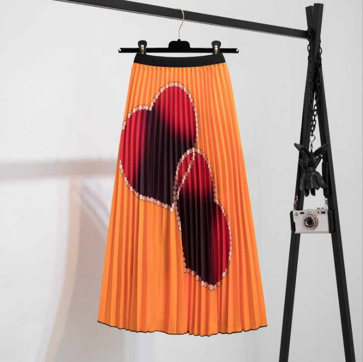 Wearshes Fashion Retro Print Pleated Skirt