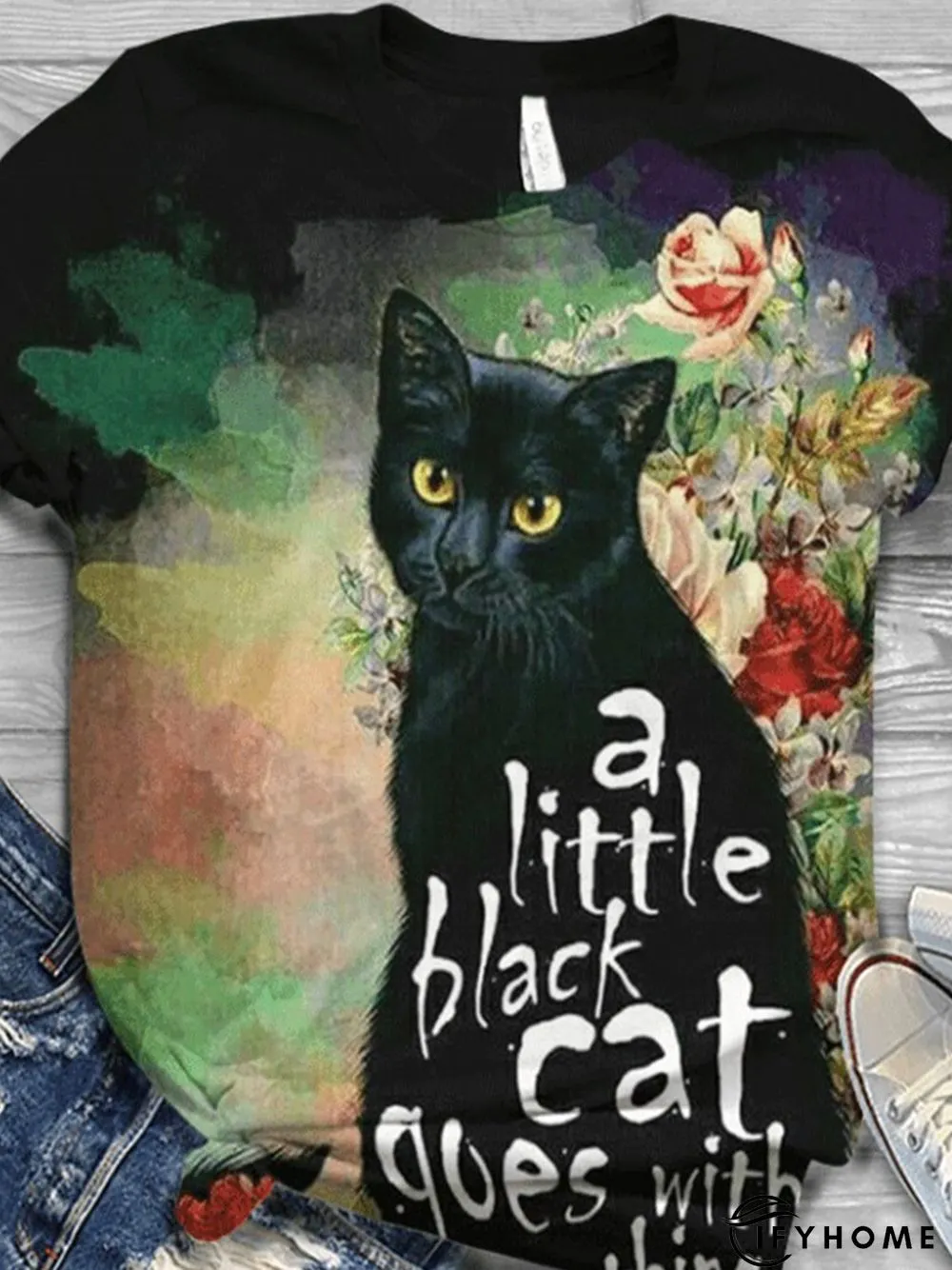 Plus Size Cotton-Blend Crew Neck Short Sleeve Animal T-shirt | IFYHOME