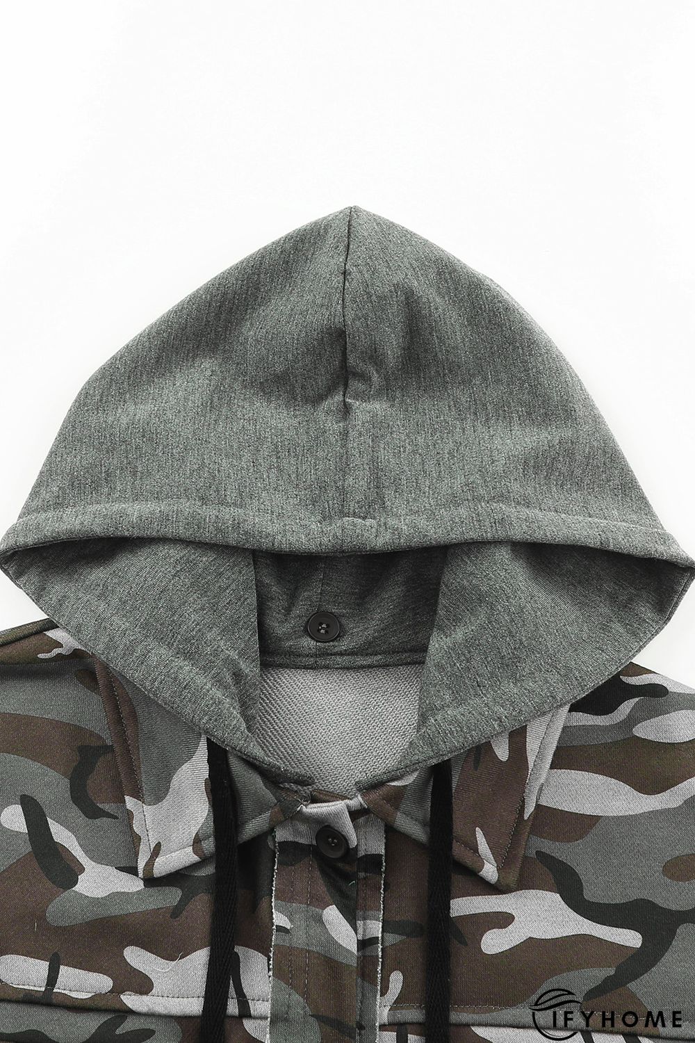 Green Camo Print Button up Hooded Jacket | IFYHOME