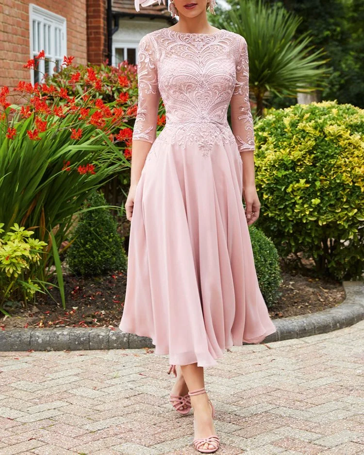 ELEGANT MIDI DRESS LACE CHIFFON