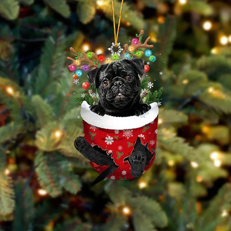 VigorDaily Pug In Snow Pocket Christmas Ornament SP017
