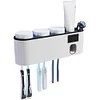 Toothbrush Cleaning Holder, Self Adhesive Toothbrush Holder with 3 Cups, Automatic Toothpaste Squeezer Dispenser Bathroom Accessories Set 