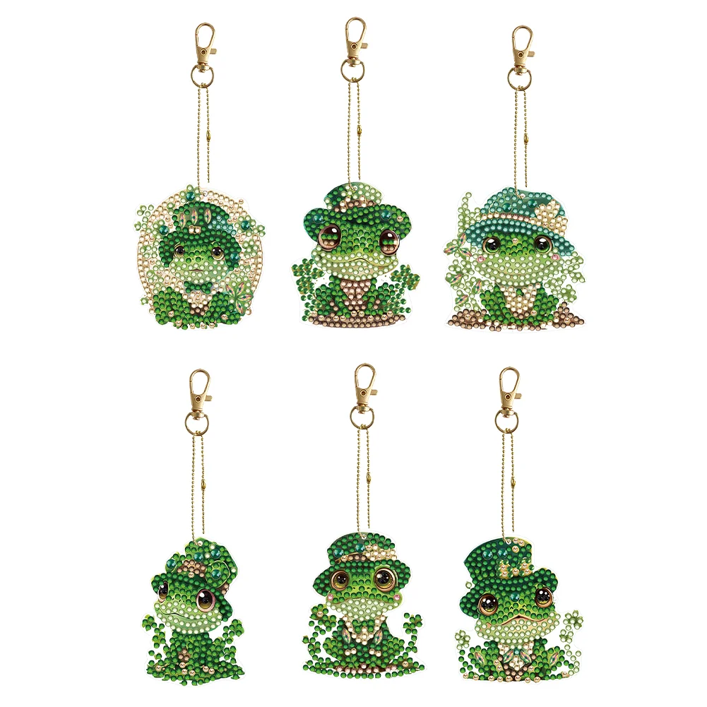 6pcs DIY Frog Double Sided Special Shape Diamond Painting Keychain