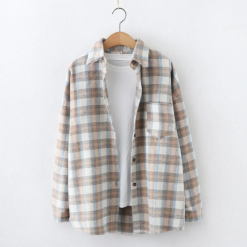 24 Colors Women Plaid Full Sleeve Thick Woolen Shirt Jacket Warm Winter Vintage Oversize Tops Stylish Girl Spring OutwearT0N431T