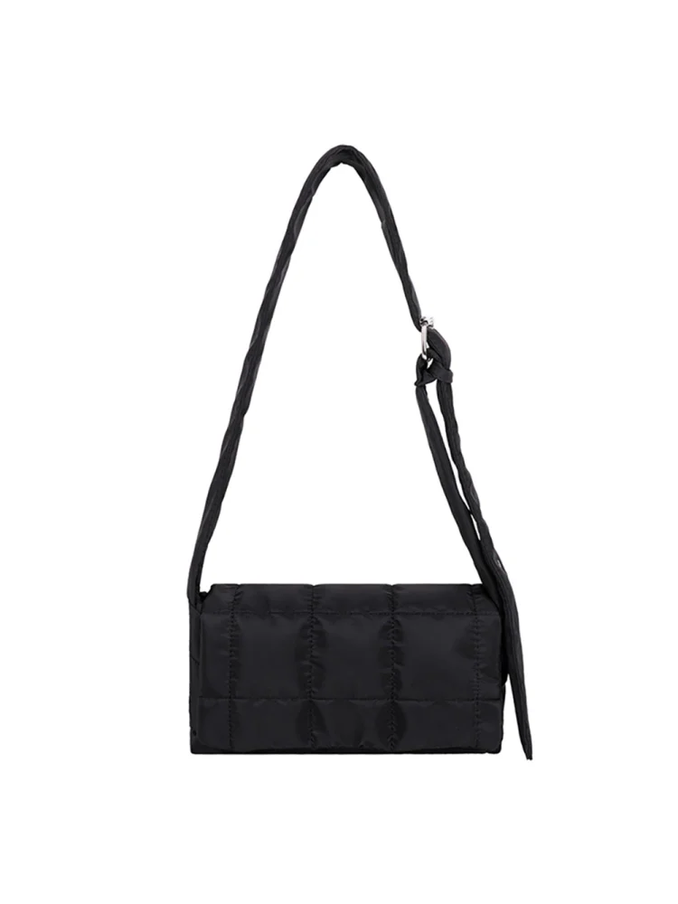 Women Nylon Cotton Padded Crossbody Bag Solid Color Messenger Bag (Black)