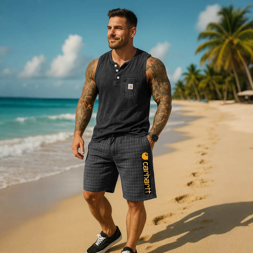 Men's Carhartt Quilted Graphic T-Shirt for Men - Perfect for Casual Wear and Everyday Style Vintage Check Quilted Surfing Elastic Drawstring Walkshort Shorts
