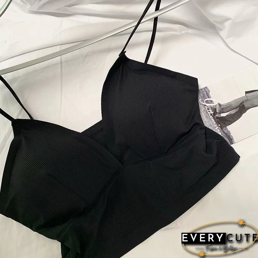 Sexy Satin Crop Tops Women Wireless Bralette Crochet Top Female Spaghetti strap T-shirt